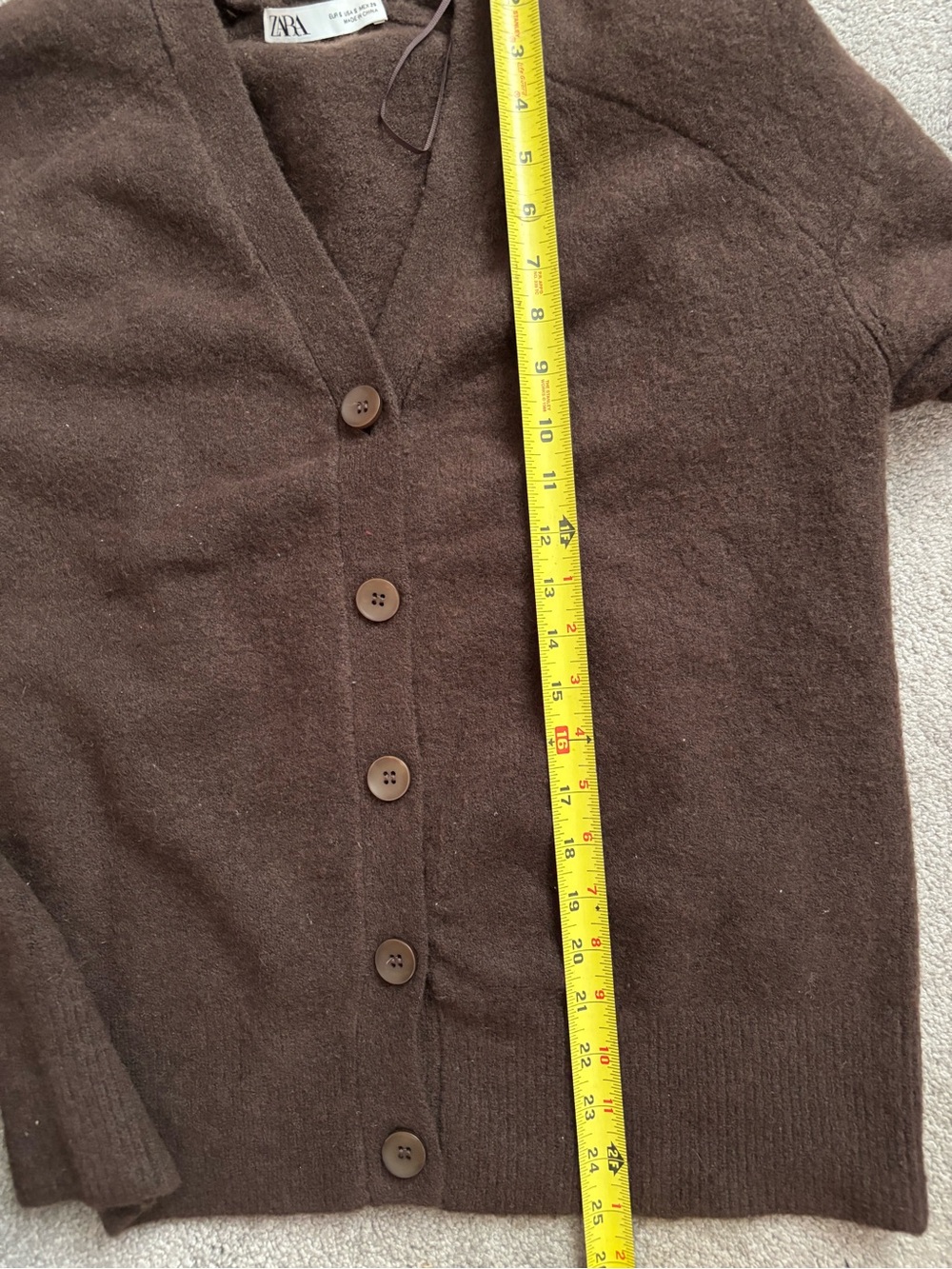 ZARA Chocolate Brown Wool Blend Oversized V-Neck Cardigan Sweater Size S Fits M - Picture 8 of 8